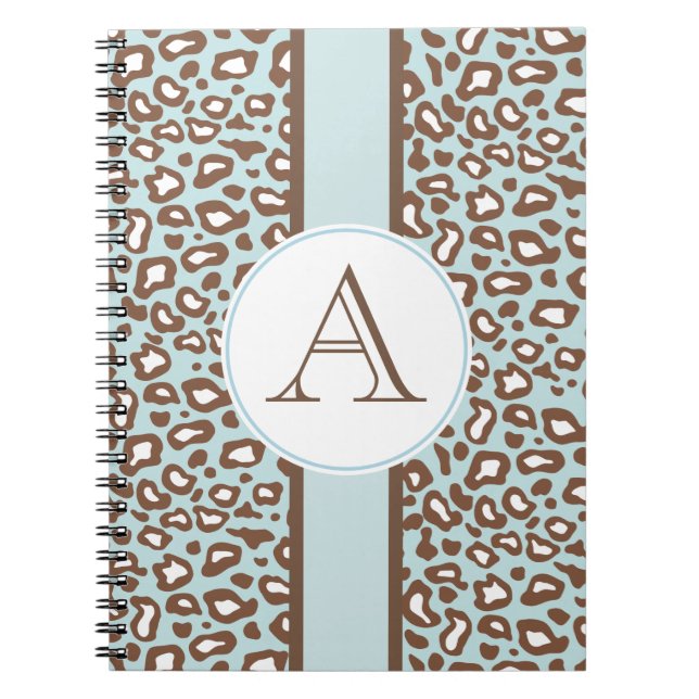 Aqua Leopard Monogram Journal Notebook Geschenk Notizblock (Vorderseite)