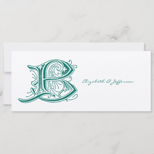 Aqua Letter B Monogram geblüht Einladung (Vorderseite)