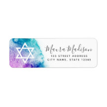 Aqua lila Aquarellschläuche Mitzvah Rücksendeadres