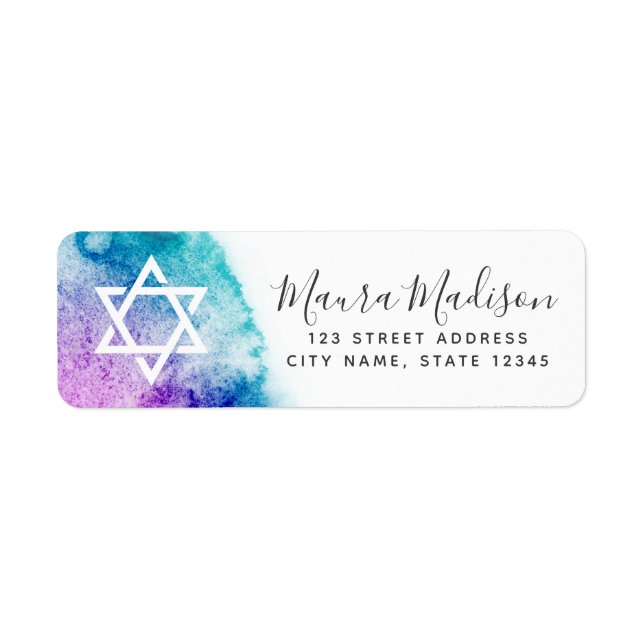 Aqua lila Aquarellschläuche Mitzvah Rücksendeadres (Vorne)