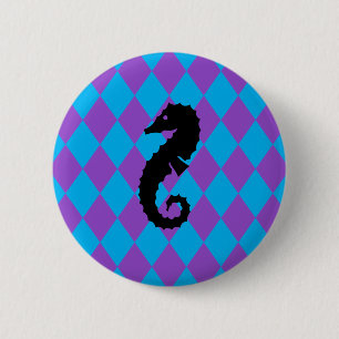 Aqua & Lila Diamonds Seepferd Button