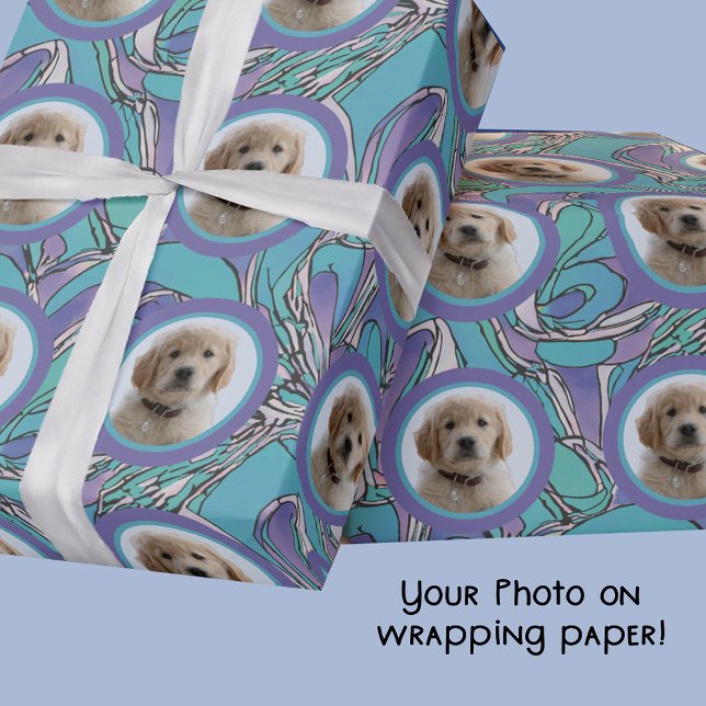 Aqua Lila Foto Haustier Mama Oma Dog Lover Geschen Geschenkpapier (Von Creator hochgeladen)