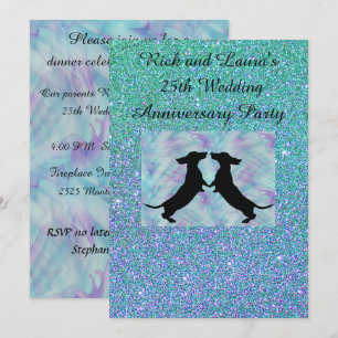 Aqua Lila Glitter Dachshund Party Einladungen