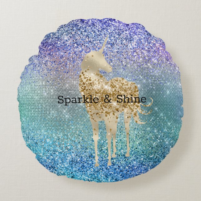 Aqua Lila Glitzer Sparkle Rundes Kissen (Vorderseite)