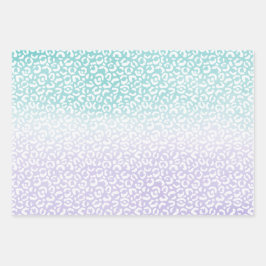 Aqua Lila Ombre Aquarelle Leopardrucke Geschenkpapier Set