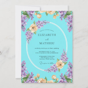 Aqua-Lila-Pfirsich-Eukalyptus-Hochzeit Einladung