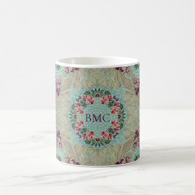 Aqua Lila Pink Floral Imitate Lampas Brocade Kaffeetasse (Mittel)