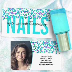 Aqua Lila Sequins Large Text NAILS Custom Visitenkarte