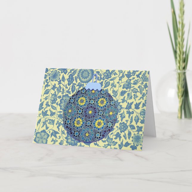 Aqua Limon Floral Ornament Weihnachtskarte Karte (Vorderseite)