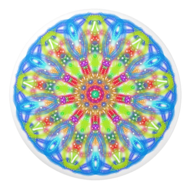 Aqua Limon Mandala Boho Keramikknauf (Vorderseite)