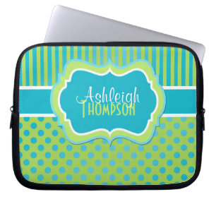 Aqua Limoner weißer Polka Dot Streifen Laptop-Sieb Laptopschutzhülle