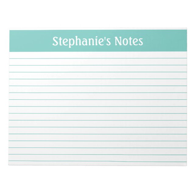 Aqua Lined 11 x 8,5 Landschaft Personalisiert Notizblock (Vorderseite)