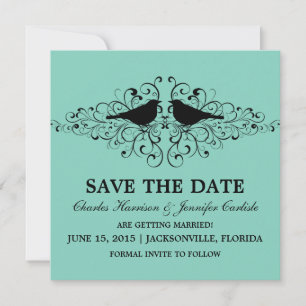 Aqua Love Bird Swirls Save the Date Einladung