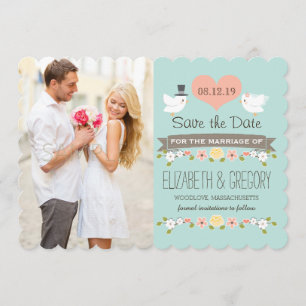Aqua Love Vögel Hochzeit Speichern Sie die Datumsk Save The Date