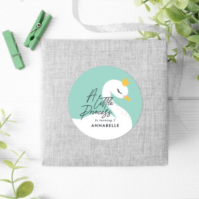 Aqua mädchenhaftes, schönes Schwan-Party Runder Aufkleber (Von Creator hochgeladen)