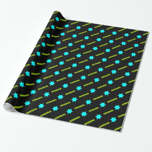 Aqua Magen David, Neon Green Streamers on Black Geschenkpapier
