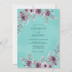Aqua-Malven-Pfingstrosen-Hochzeit Einladung
