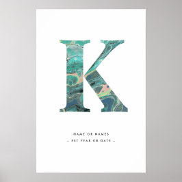 Aqua Marble Letter K Initial w/Personalization Art Poster