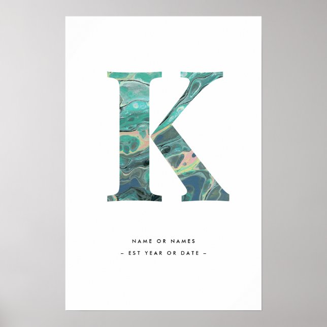 Aqua Marble Letter K Initial w/Personalization Art Poster (Vorne)