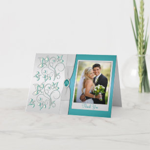 Aqua-marine and Silver Thank You Card with Photo Dankeskarte