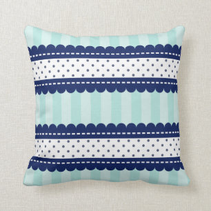 Aqua-Marine-blaue Streifen und Tupfen-Muster Kissen