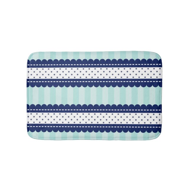 Aqua-Marine-blaue Streifen und Tupfen-Muster Thro Badematte (Vorderseite)