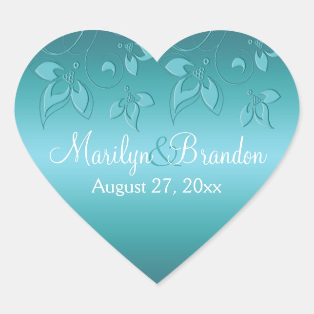 Aqua-marine Flora 1,5" Heart Sticker (Vorderseite)