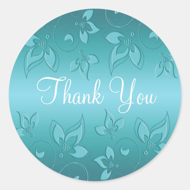 Aqua-marine Floral 1.5" Danke Sticker (Vorderseite)