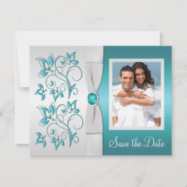 Aqua-marine und silberne Antwortkarte II Einladung