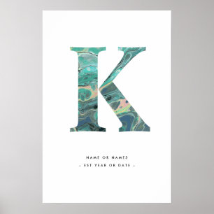 Aqua Marmor Letter K Initial w/Personalization Art Poster