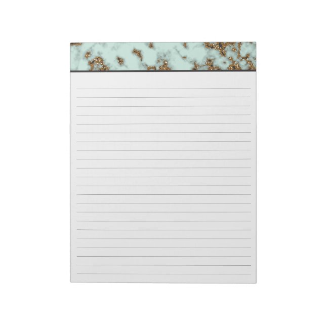 Aqua-Marmor mit Gold-Inlay-Linde 8.5x11 Notepad Notizblock (Rotiert)