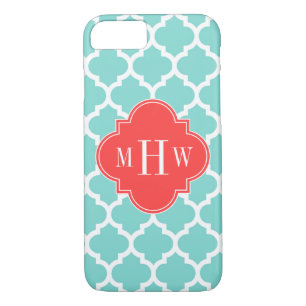 Aqua marokkanisch #5 Coral Red 3 Initial Monogram Case-Mate iPhone Hülle