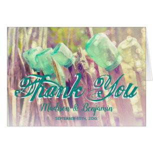 Aqua Mason Jars Fence Post Mariage Merci Cartes
