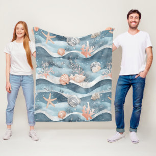 Aqua-Meeresseele-Korallen-Muster Fleecedecke