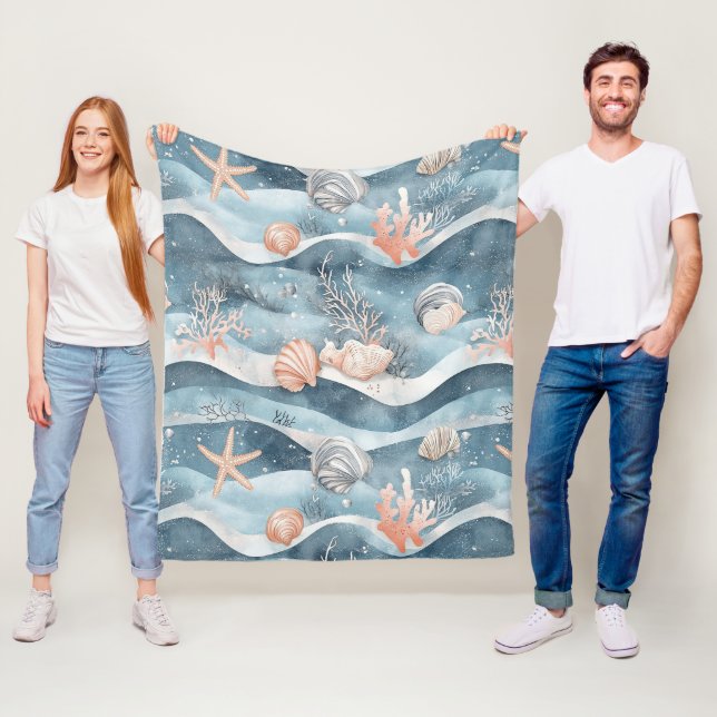 Aqua-Meeresseele-Korallen-Muster Fleecedecke (Beispiel)