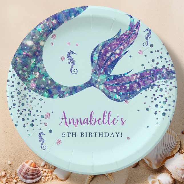 Aqua Mermaid Birthday Pappteller (Von Creator hochgeladen)