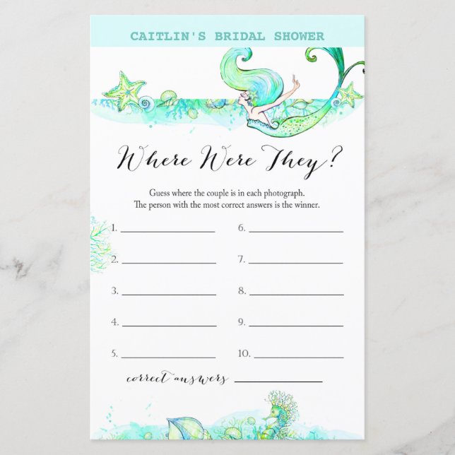 Aqua Mermaid Brautparty Game (Vorderseite)