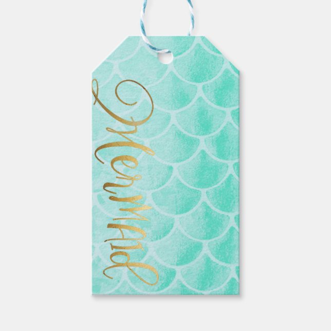 Aqua Mermaid Scales | Benutzerdefinierter Text Geschenkanhänger (Vorderseite)
