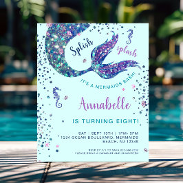 Aqua Mermaid Schwanz Birthday Budget Einladung