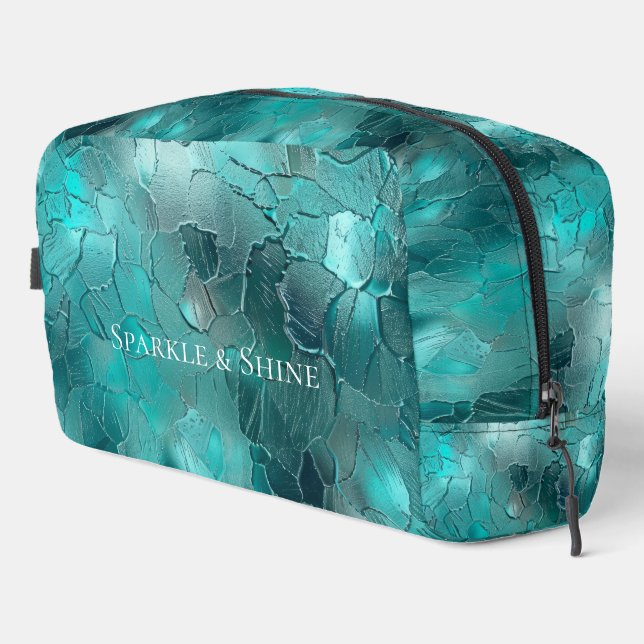 Aqua Mint Aquamarin Green Glam Abstrakt Waschbeutel (Rechte Ecke)