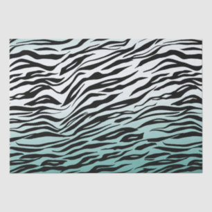 Aqua Mint Black Zebra Print Ombre Seidenpapier