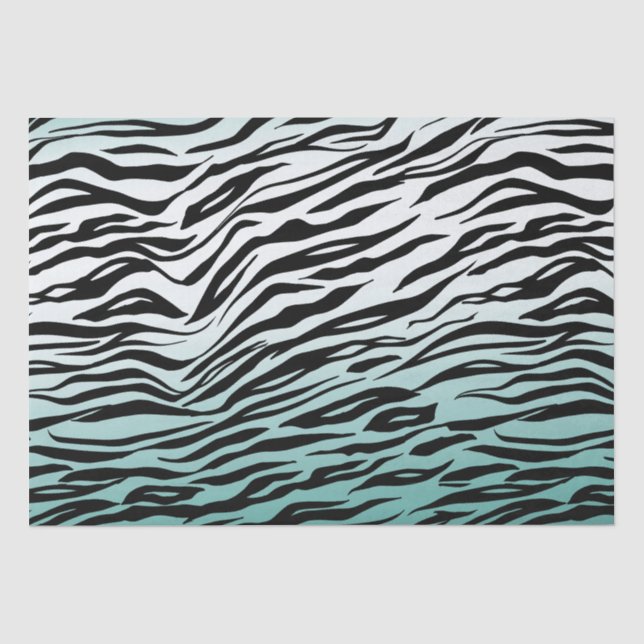 Aqua Mint Black Zebra Print Ombre Seidenpapier (Vorderseite)