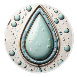 Aqua Mint Blue & White Water Drop Bad Keramikknauf
