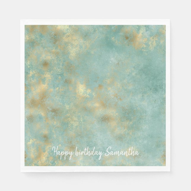 Aqua Mint Gold Abstrakt Serviette (Vorderseite)