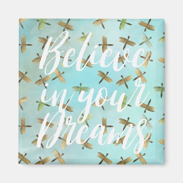 Aqua Mint Gold Dragonflies glauben an Träume Magnet (Vorne)