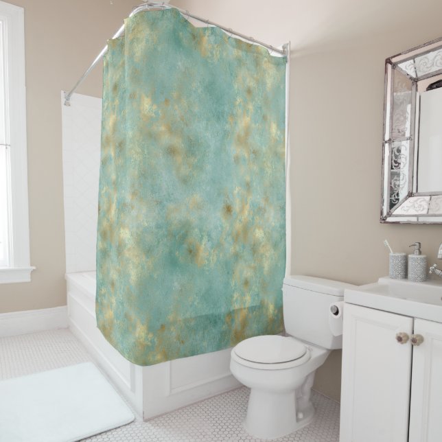Aqua Mint Gold Glam Abstrakt Duschvorhang (Beispiel)