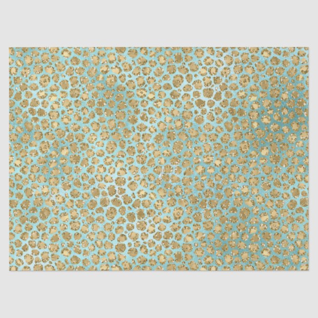 Aqua Mint Gold Glitz Glitzer Leopard      Seidenpapier (Vorderseite)