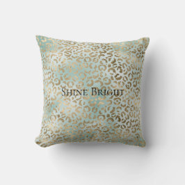 Aqua Mint Gold Glitz Sparkle Leopard Print   Kissen
