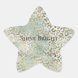 Aqua Mint Gold Glitz Sparkle Leopard Print Stern-Aufkleber