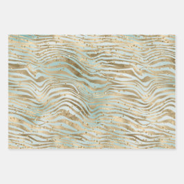 Aqua Mint Gold Glitz Sparkle Zebra Print Geschenkpapier Set